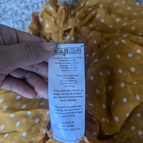 Sezane NWT Wood Top in Yellow with Polka Dot Print - Picture 14 of 15